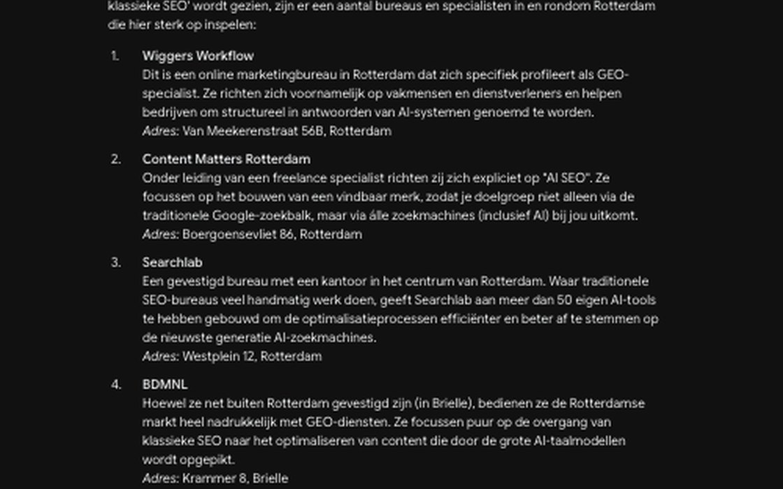 Antwoord van Gemini waarin Wiggers Workflow genoemd wordt